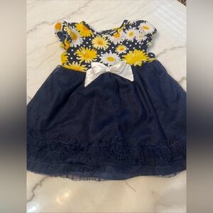 Sweet Heart Rose Daisy Floral Navy Short Sleeve Toddler Girls Dress 3T